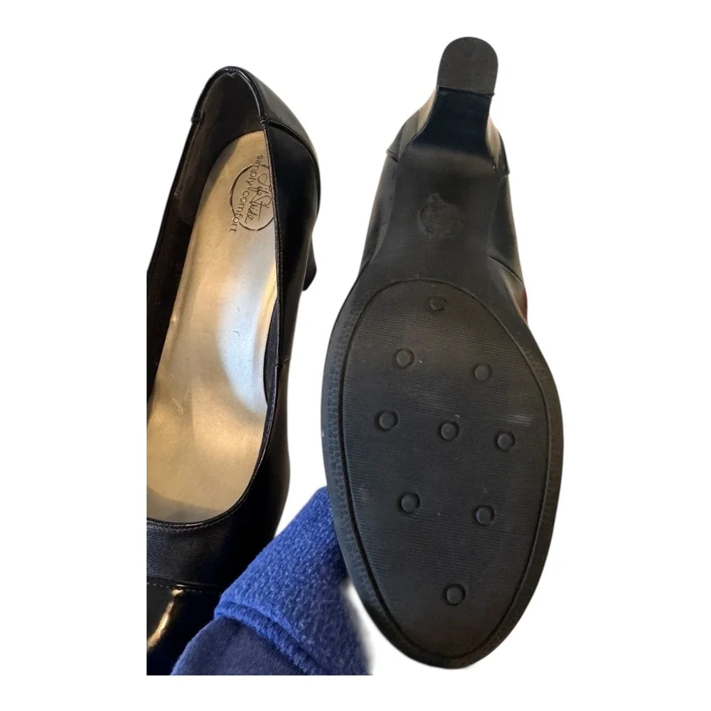 LifeStride Simply Comfort Black Patent Cap Toe Pumps Block Heel Shoes Womens 11M